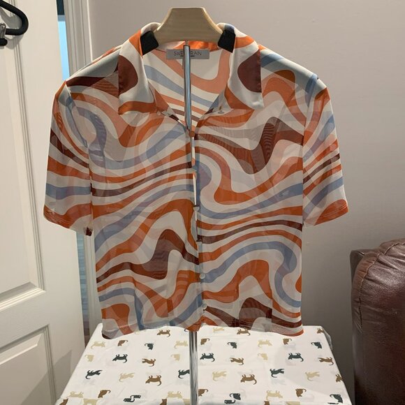 Sweet Rain Tops - Sweet Rain Sheer Button Down Shirt